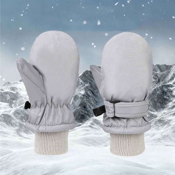 NAISIBABY Boys Girls Ski Mittens, Waterpoof Stretchy Cuff Thermal Kids Winter Outdoor Snow Gloves Gray 6Months