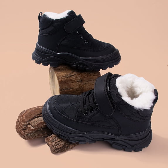 NAISIBABY Boys Girls Snow Boots, Faux Fur Lined Non Slip Thick Sole Kids Fashion Winter Ankle Shoes Black 13(Little Kids)