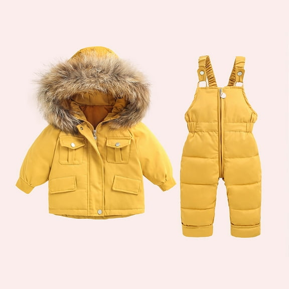 NAISIBABY Boys Girls Snowsuit, Kids Waterproof Jumpsuit Outdoor Thicken Snow Ski Clothes Set Yellow 4-6T