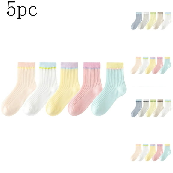 NAISIBABY Boys Girls Socks 5 Pairs(1-12T), Cotton Bretahable Crew Cut Non Slip Kids Stretch Mid-Tube Socks Pink 3T