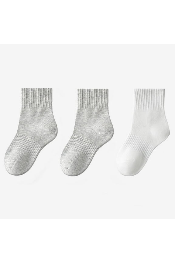 Boys Girls Socks, Solid Color Breathable Comfy Mid Cuff Kids 3-Pack Socks White 6-8T