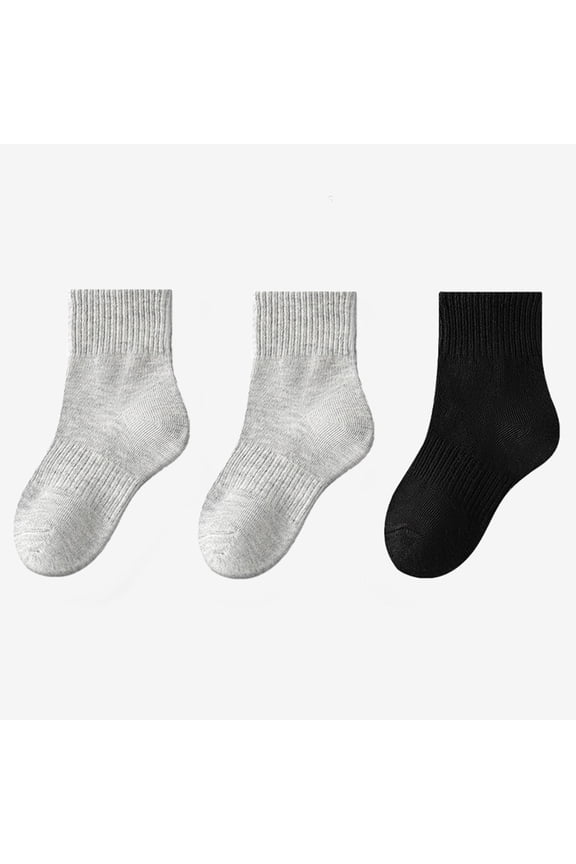 Boys Girls Socks, Solid Color Mid Cuff Breathable Comfy Kids 3-Pack Socks Dark Gray 6-8T