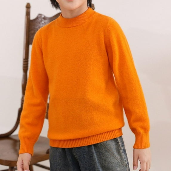 NAISIBABY Boys Girls Sweater, Comfy Base Long Sleeve Solid Warm Pullover Loose Tops Orange 10-12T