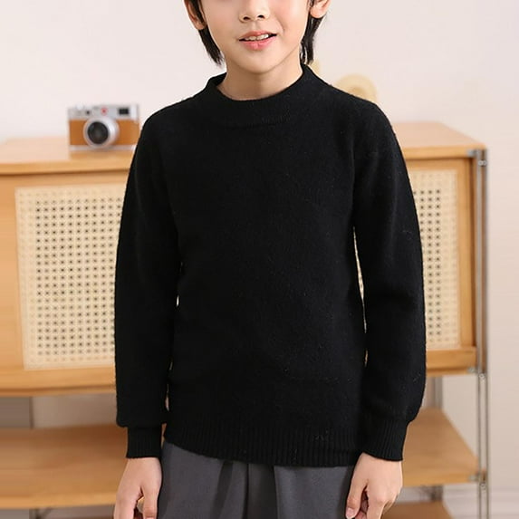 NAISIBABY Boys Girls Sweater, Comfy Base Solid Warm Long Sleeve Pullover Loose Tops Black 12-14T