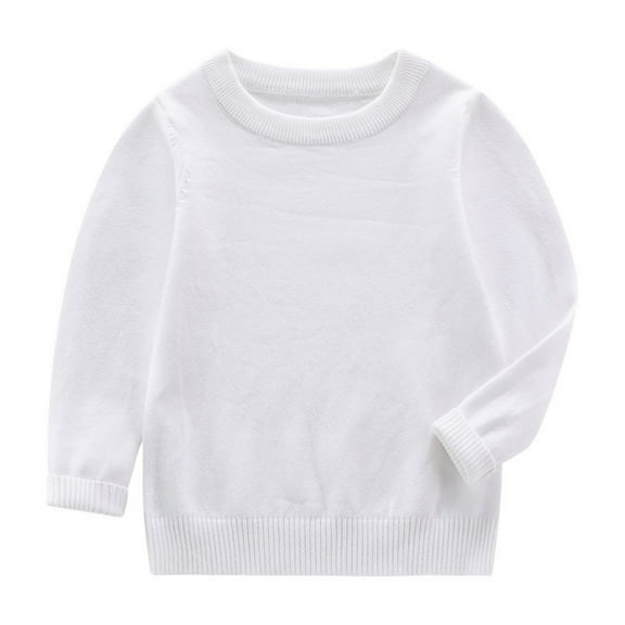 NAISIBABY Boys Girls Sweater, Cotton Knitted Crew Neck Long Sleeve Loose Fit Pullover Basic Sweater White 2T
