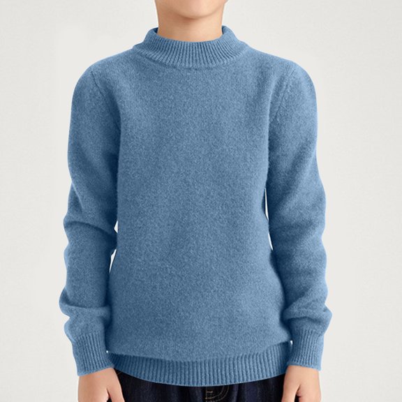 NAISIBABY Boys Girls Sweater, Crew Neck Basic Solid Long Sleeve Fall Winter Casual Warm Tops Blue 12-14T