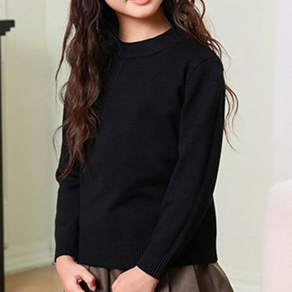 NAISIBABY Boys Girls Sweater, Crew Neck Solid Color Long Sleeve Pullover Basic Flock Tops Black 5-6T