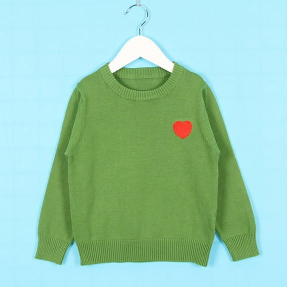NAISIBABY Boys Girls Sweater, Heart Knitted Crew Neck Long Sleeve Toddler Fashion Cotton Pullover Tops Green 3T