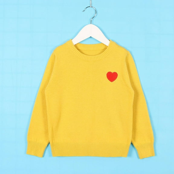 NAISIBABY Boys Girls Sweater, Heart Knitted Crew Neck Long Sleeve Toddler Fashion Cotton Pullover Tops Yellow 3T