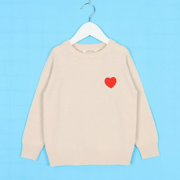 NAISIBABY Boys Girls Sweater, Long Sleeve Crew Neck Heart Knitted Toddler Fashion Cotton Pullover Tops Khaki 3T