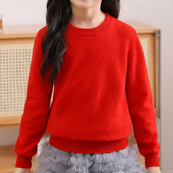 NAISIBABY Boys Girls Sweater, Long Sleeve Crew Neck Solid Fall Winter Casual Basic Warm Clothes Red 10-12T