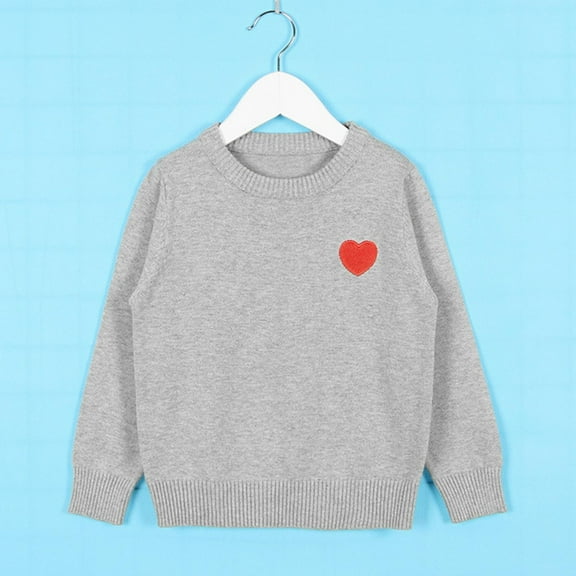 NAISIBABY Boys Girls Sweater, Long Sleeve Heart Knitted Crew Neck Toddler Fashion Cotton Pullover Tops Gray 3T
