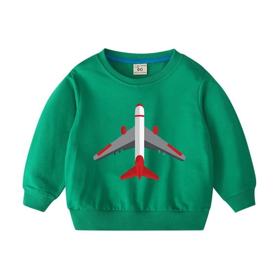 NAISIBABY Boys Girls Sweatshirt, Cotton Fashion Airplane Crew Neck Casual Pullover Tops Green 3-4T