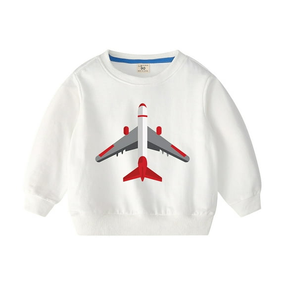 NAISIBABY Boys Girls Sweatshirt, Fashion Airplane Crew Neck Cotton Casual Pullover Tops White 5-6T