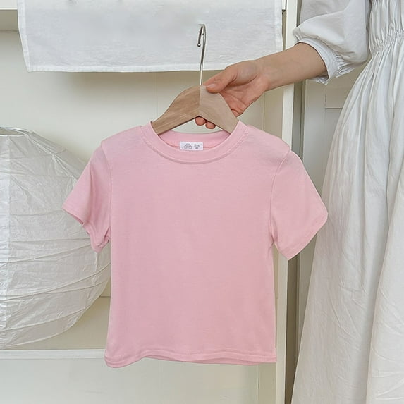 NAISIBABY Boys Girls T-Shirt, Breathable Short Sleeve Cotton Casual Pullover Basic Tee Pink 7-8T