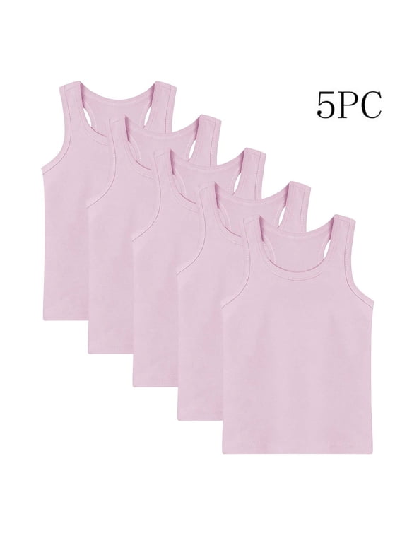 Boys Girls Tank Tops 5-Pack, Cotton Active Fit Breathable Soft Summer Casual Undershirt Tees Pink Size 4