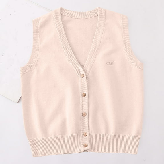 NAISIBABY Boys Girls Uniform Cardigan, Buttons V-neck Sleeveless Knitted Vest Tops Beige 14-15T