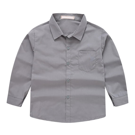 NAISIBABY Boys Girls Uniform Shirt, Lapel Button Long Sleeve Solid Color Kids Top Jacket Gray 11-12T