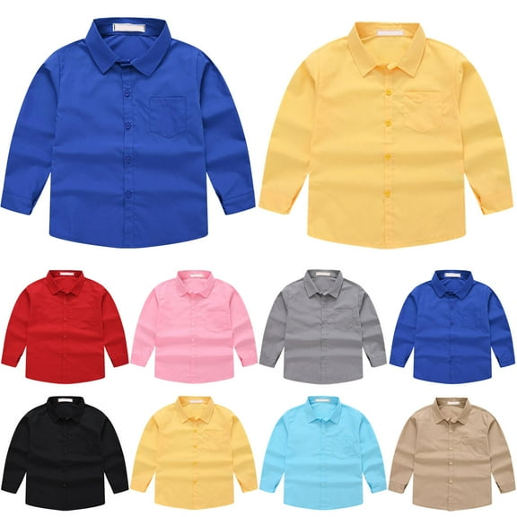 NAISIBABY Boys Girls Uniform Shirt, Lapel Button Long Sleeve Solid Color Kids Top Jacket Red 13-14T