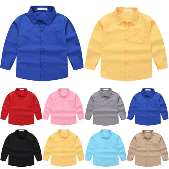 NAISIBABY Boys Girls Uniform Shirt, Lapel Button Long Sleeve Solid Color Kids Top Jacket Red 13-14T