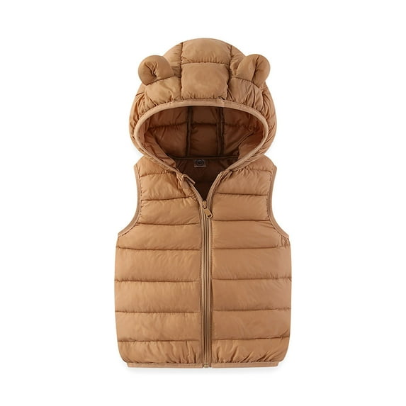NAISIBABY Boys Girls Vest Jacket, Solid Windproof Hooded Zipper Thermal Fashion Outerwear Coat Khaki 6T