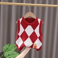thumbnail image 1 of NAISIBABY Boys Girls Vest Sweater, Crew Neck Sleeveless Classic Checked Pullover Soft Knitted Sweater Red 7-8T, 1 of 3