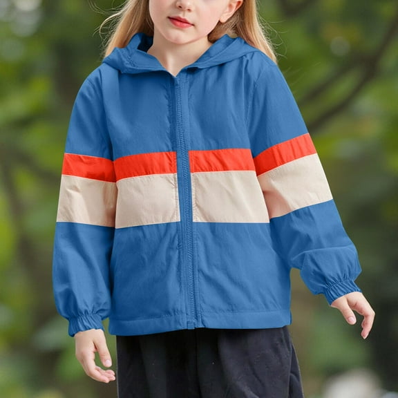 NAISIBABY Boys Girls Windbreaker Jacket, Lightweight Zip-Up Color Block Fashion Hooded Waterproof Coat Dark Blue 7T