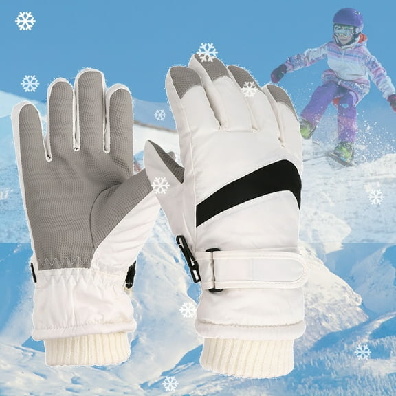 NAISIBABY Boys Girls Winter Gloves, Keep Warm Waterproof Kids Snow Ski Outdoor Sports Gloves White Free Size