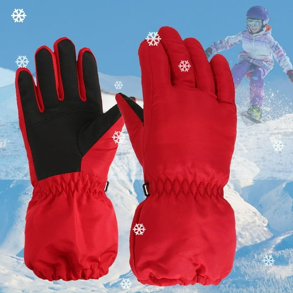 NAISIBABY Boys Girls Winter Gloves, Keep Warm Waterproof Solid Color Kids Snow Ski Outdoor Sports Gloves Red Free Size