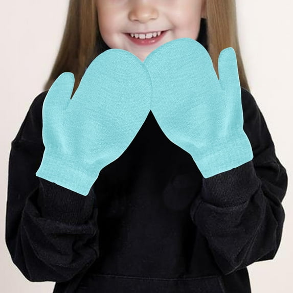 NAISIBABY Boys Girls Winter Gloves, Mittens Solid Color Knitting Cotton Kids Soft Stretchy Gloves Blue Free Size