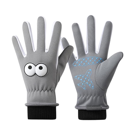 NAISIBABY Boys Girls Winter Gloves, Plush Fleece 5-Finger Thick Warm Cycling Gloves Handwear for Kids Gray Size L