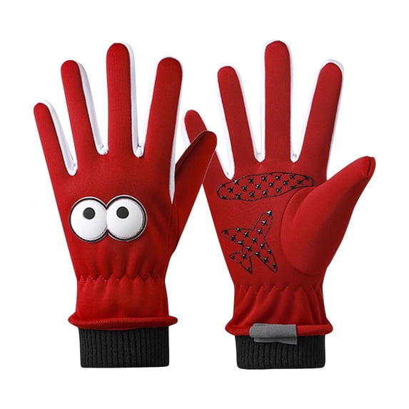 NAISIBABY Boys Girls Winter Gloves, Plush Fleece 5-Finger Thick Warm Cycling Gloves Handwear for Kids Red Size M