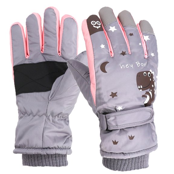 NAISIBABY Boys Girls Winter Gloves, Waterproof Striped Keep Warm Kids Snow Outdoor Sports Gloves Gray Free Size