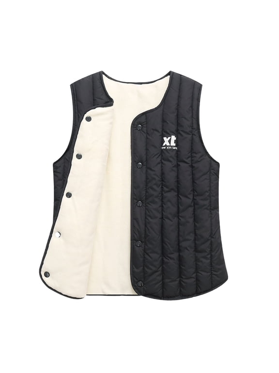 Boys Girls Winter Vest Jacket, Button Cute Comfy Sleeveless Winter Warm Outwear Black 9T
