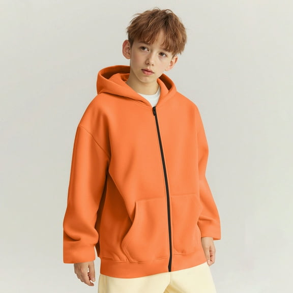NAISIBABY Boys Girls Zipper Hoodie, Solid Color with Pockets Long Sleeve Casual Sweatshirt Jacket Orange 7T