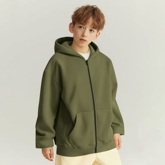 NAISIBABY Boys Girls Zipper Hoodie, with Pockets Solid Color Long Sleeve Casual Sweatshirt Jacket Army Green 5T