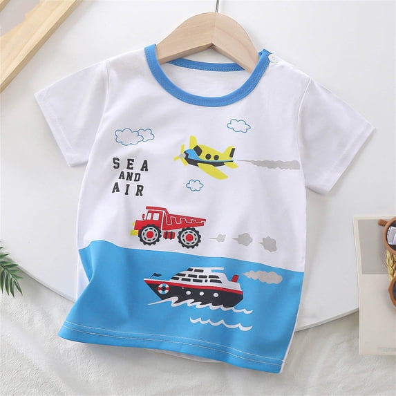 NAISIBABY Boys Graphic T-Shirt, Cotton Short Sleeve Breathable Casual Pullover Tee Sky Blue 18-24Months