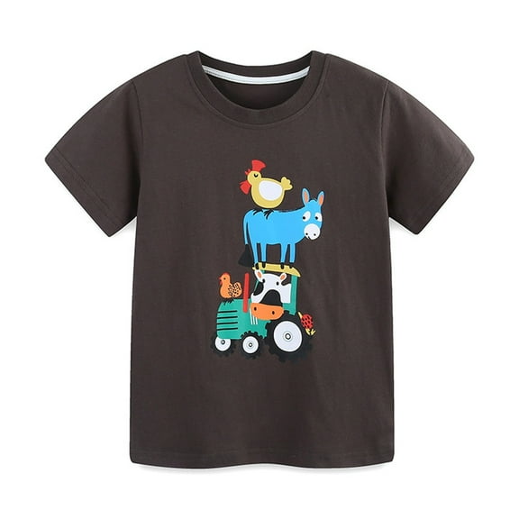 NAISIBABY Boys Graphic T-Shirt, Short Sleeve Cotton Crew Neck Summer Casual Tee Brown 6-7T