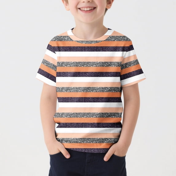 NAISIBABY Boys Graphic Tee, Crew Neck Striped Prints Short Sleeve Summer Casual Active T-Shirt Orange 10-11T
