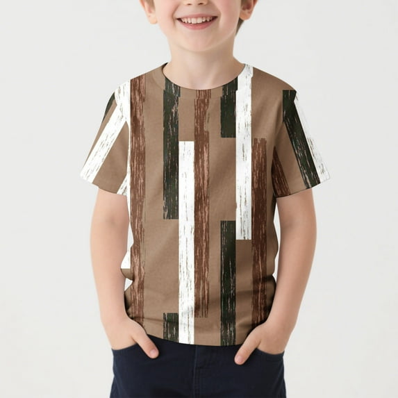 NAISIBABY Boys Graphic Tee, Striped Color Block Crew Neck Short Sleeve Summer Casual Comfy T-Shirt Khaki 4-5T