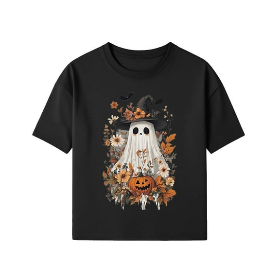 NAISIBABY Boys Halloween T-Shirt, Funny Ghost Graphic Short Sleeve Crewneck Kids Festival Tees Black 2XL
