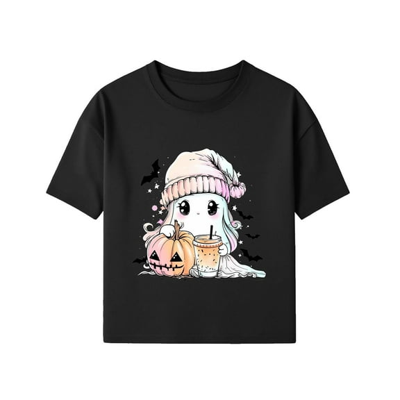 NAISIBABY Boys Halloween T-Shirt, Round Neck Short Sleeve Funny Ghost Prints Pullover Festival Tees Black XS