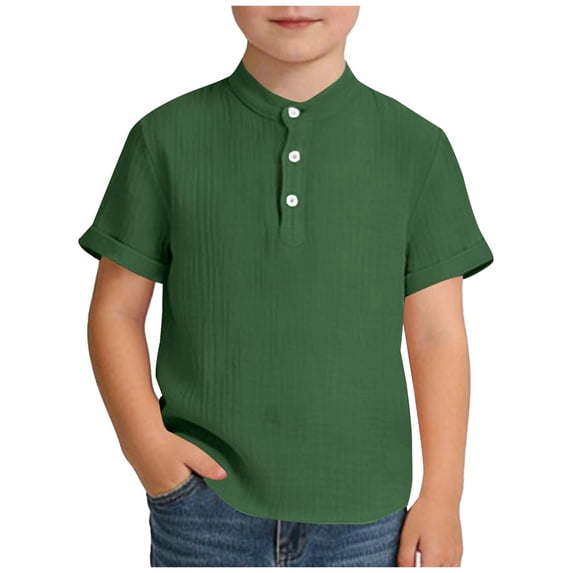 NAISIBABY Boys Henley Shirt, Button Down Lightweight Short Sleeve Kids Summer Casual Fashion T-Shirt Army Green 7T