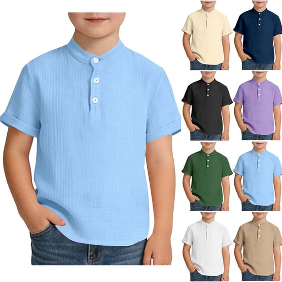 NAISIBABY Boys Henley Shirt Size 14, Lightweight Short Sleeve Button Down Kids Summer Casual Fashion T-Shirt (5-15T)