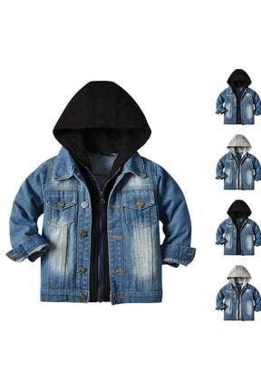 Boys Hooded Denim Jacket,Fake Layered Boys Girls Casual Outerwear for Fall Winter Black Size 70