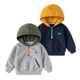thumbnail image 1 of NAISIBABY Boys Hooded Hoodies—Contrast-Panel Long-Sleeve Fall/Winter Half-Zip Pullover Sweatshirt Gray Size 9, 1 of 8