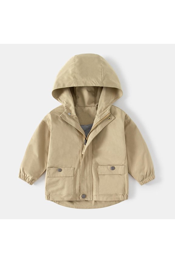 Boys Hooded Jacket, Active Fit Zip-Up with Pockets Fall Winter Fashion Windbreaker Coat Khaki 3T