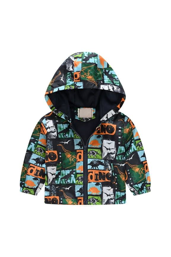 Boys Jacket, Fashion Pattern Lightweight Raincoat Kids Hooded Windbreaker Army Green 5-6T