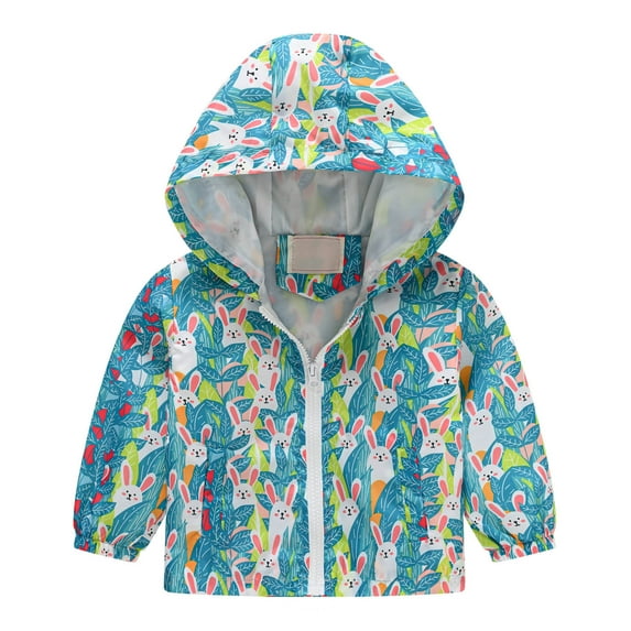 NAISIBABY Boys Jacket, Lightweight Fashion Pattern Raincoat Kids Hooded Windbreaker Light Blue 4-5T