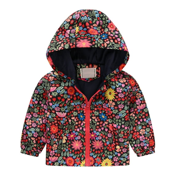 NAISIBABY Boys Jacket, Lightweight Fashion Pattern Raincoat Kids Hooded Windbreaker Red 5-6T